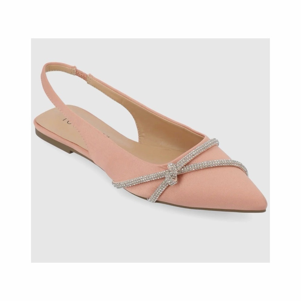 JOURNEE COLLECTION Rebbel Formal Slingback Flats Satin Sparkle in Rose 7.5